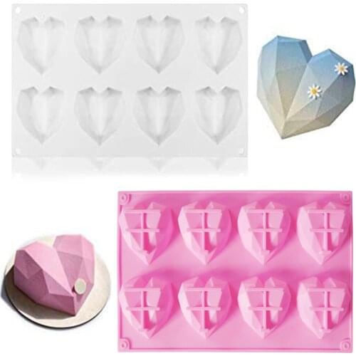 8 Cavity Diamond Love Silicone Mold Mousse Cake Mould,Pastry Cake Decorating Tools Mold For Baking,Molds For Candles Soap Making