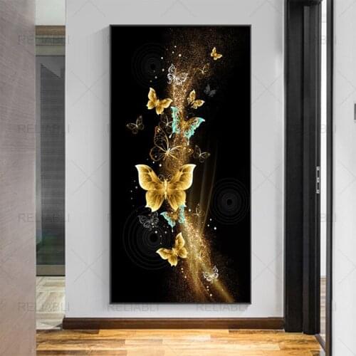 Abstract Golden Blue Butterfly Wall Art Canvas Print Poster Minimalist Art Modern Canvas Painting Wall Picture for Gallery Decor