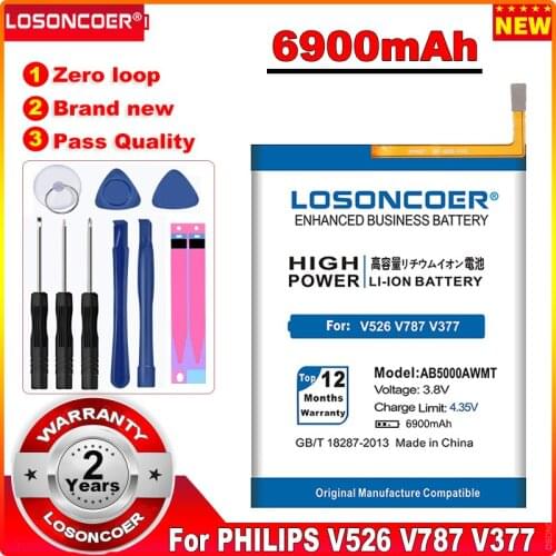 LOSONCOER 6900mAh AB5000AWMT Battery For PHILIPS V526 V787 V377 For Xenium CTV787 CTV526 Battery+Tracking Number