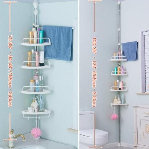 BAOYOUNI 4 Tier Shower Corner Storage Rack Bathroom Organizer Shelf Height Adjustable Free Punch 185-310cm