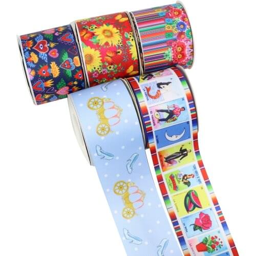 Flower Mexico Style Princess Sunflower Cartoon Printed Grosgrain Ribbon Party Decoration 10 Yard DIY Bow Bag Material Handmade