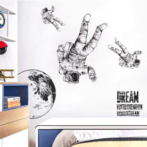 Kids Wall Stickers Creative Space Astronaut Boy Room Decoration Planets Wall Decals Bedroom Mural Wallpaper Decor