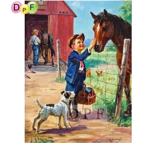 DPF diy diamond painting Toddler puppies and horses diamond embroidery mosaic kit full square Rhinestone crafts wall painting