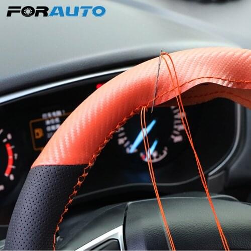 FORAUTO Micro Fiber Leather Car Steering Wheel Cover With Braid Needles And Thread DIY Car-styling 38cm Anti-slip Steering Cover