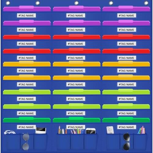 Godery File Folder Organizer, Classroom Storage Pocket Chart with 27 Big File Pocket & 9 Tools Pockets, Cascading Wall Organizer