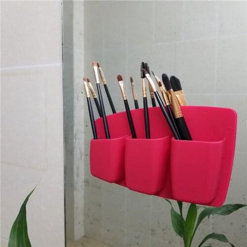 Creative Multifunctional Organizer Silicone Three Bags Makeup Brush Storage Box self-adhesive Suction Cup Test Organizador