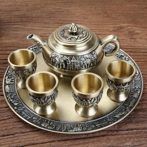 Kung Fu Tea Set Zinc Alloy Creative Exquisite Compact Carved Elephant Liquor Shot Glass Tray Set Gift Set