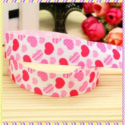 7/8'' Free shipping valentine heart printed grosgrain ribbon headwear hair bow diy party decoration wholesale OEM 22mm B1250