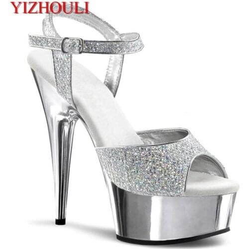 Summer 6 inch, sexy heels, fashion sequined vamp 15 cm electroplated stiletto heels, stage pole dancing sandals