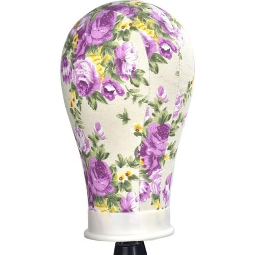 Purple Flower Canvas Block Manikin Mannequin Head Model For Hair Extension Toupee Lace Wig Making Styling Cap Display Stand