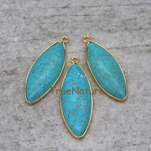 Fashion Marquise Blue Turquoises Pendants Gold Electroplated Marquise Howlite Charms Jewelry In 17*45 mm PM5773