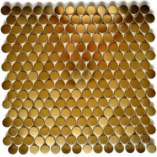 Cheap factory price pure brushed gold penny metal mosaic tile DIY wallpaper for shower room bathroom deco