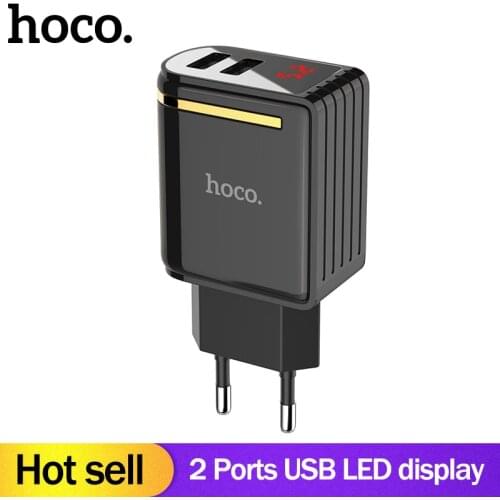 HOCO 5V2.4A 2 Ports USB Wall Fast Charging Charger EU US Plug Power LED display Adapter For iPhone X XS XS Max XR Samsung xiaomi