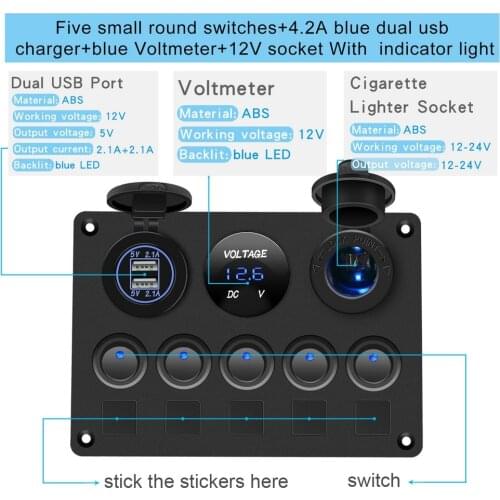 Control Panel Combination Switch Dual USB Charger and Voltmeter Combination Switch Suitable for Ships Cars and Other Vehicles