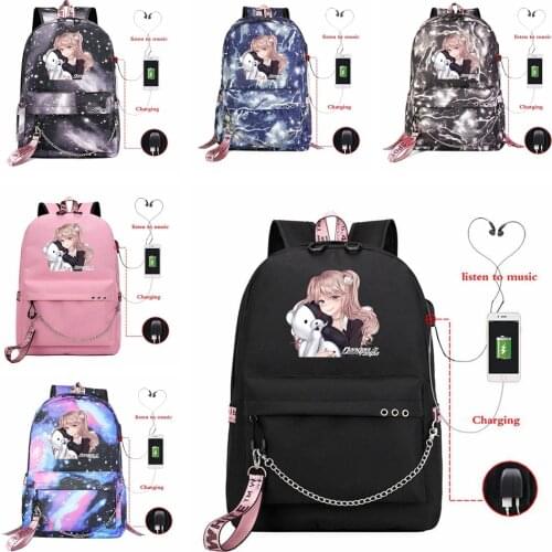 Dangan Ronpa - Junko Enoshima USB Backpack Boys Girls Shoulder Bags Students School Bag Capacity Casual Laptop Mochilas Gift