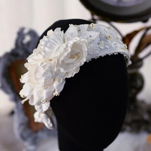 Handmade Flower Brides Pearls Headbands Wedding Tiara Hairbands Bridal Hair Accessory