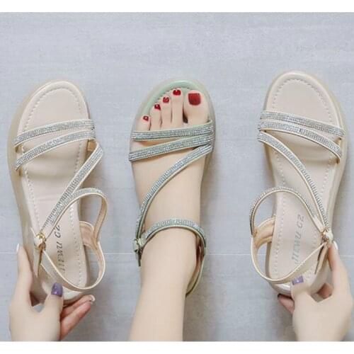 Fashion Summer New Women Sandals 2020 Casual Buckle Strap Bling Buckle Strap Solid Back Strap Wedges Med (3cm-5cm) Soft Bottom