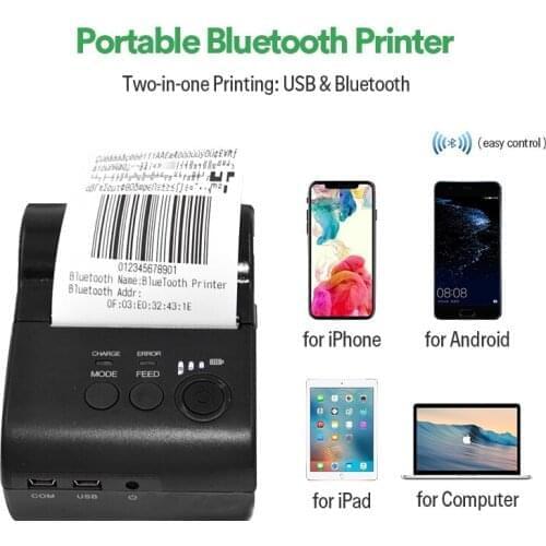 ZJiang Thermal Ticket Printer Bluetooth+USB 58mm POS-5801DD Receipt Ticket Barcode Printer Support for IOS/Android/Windows