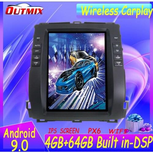 Tesla 10.4" Android 9 PX6 4G 64GB Car Player For Toyota Prado 2002-2009 Car GPS Navi CarPlay Head Unit DSP Stereo