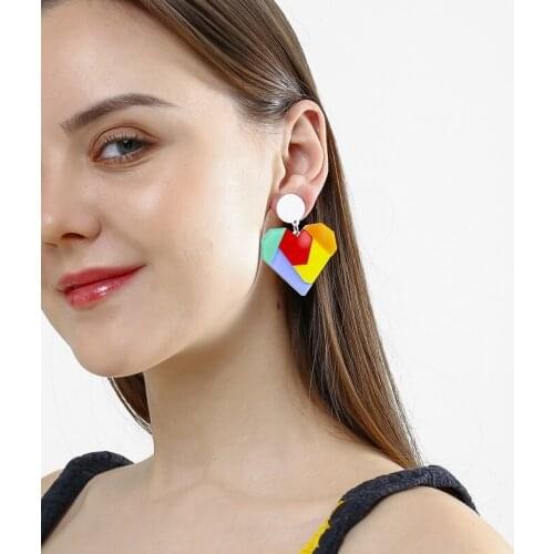 Women Punk Earring contrast color Heart Pandent Earring Charm Hip Hop Girls Gift Cute Stud acrylic jewelry Evening Party Earring