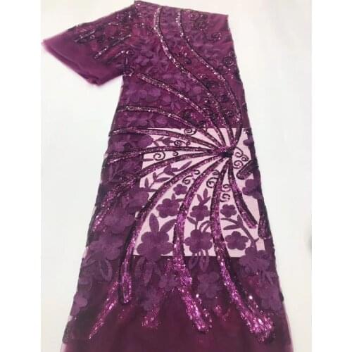 Lady Party Dress Embroidery Material 2021 Newest Design Turtle Magenta Color with Sequins Shinning Tulle Fabric Lace T123