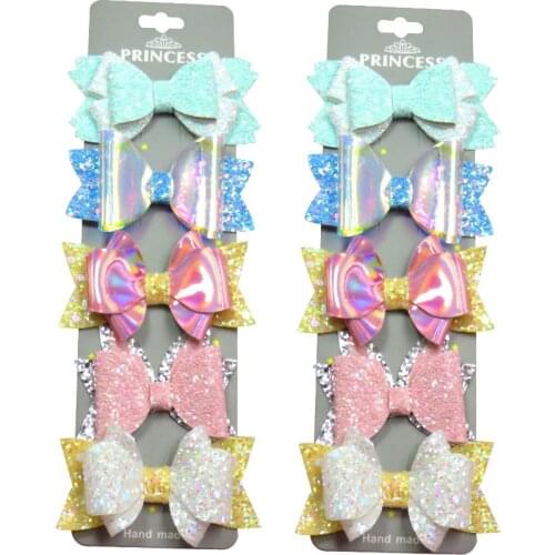 10PCS/SET Lovely MIX 5 Styles Baby Girls Clip Leather Bows Child Tie Knot Creativity Handmade Hairpins Hair Accessories For Kids