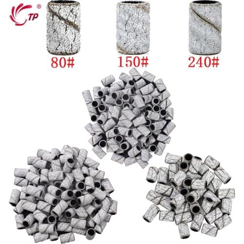 100Pcs/Pack #80 #150 #180 #240 Sanding Bands Zebra Sand Ring Bit Manicure Pedicure Nail Electric Drill Machine Grinding Remover