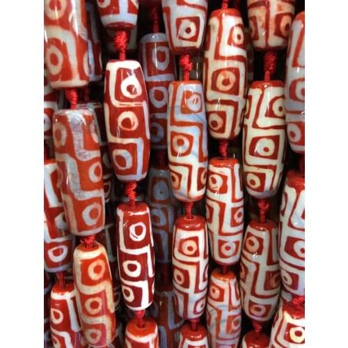 2strands/lot 9eyes Red Prayer Mala Tibetan Mystical Stone Dzi Beads Tibetan Charms Rice Gems Stone Matte Turtleback Drum Beads