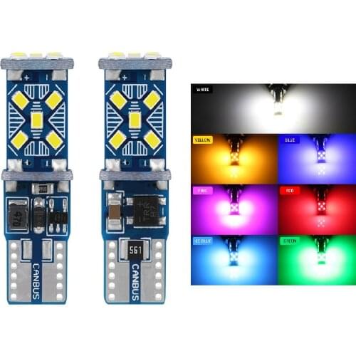 2pcs W5W LED T10 Led Canbus 168 194 LED Bulb 15SMD Car Side Marker Light License Plate Lamp White Blue Yellow Red Pink 12V