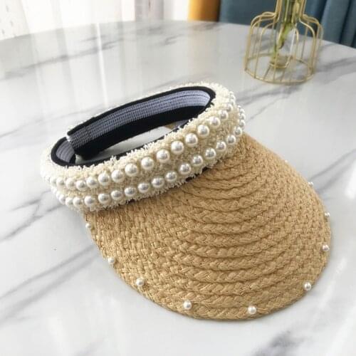 202005-qushi handmade raffia straw without pearl ribbon without lady baseball hat women leisure visors cap