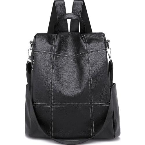 2021 Fashion Outdoor Women Travel Shoulder Bag Student Solid Color Backpack Anti-theft PU Leather Backpack