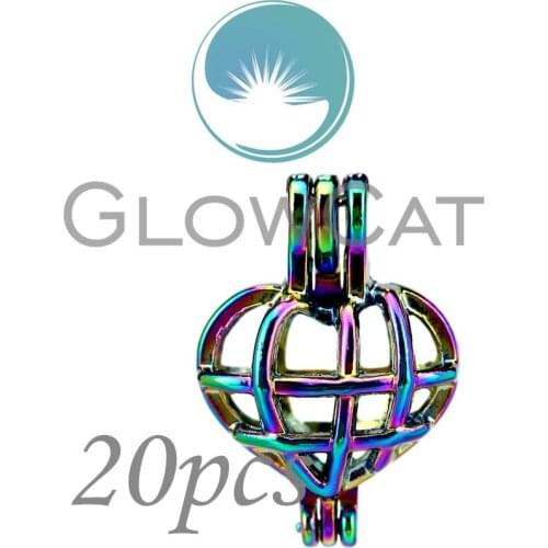 20x CC820 Rainbow Colors Cross Heart Stone Beads Cage Jewelry Making Essential Oil Diffuser Pearl Cage Locket Pendant