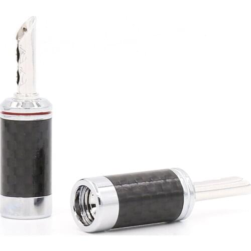 4pcs Rhodium Plated Carbon Fiber Speaker Cable Banana Terminal Plug Connector