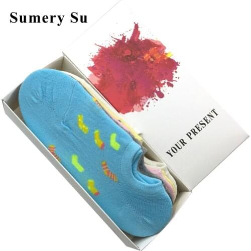 5 Pairs/Lot Ankle Socks Women Candy Happy Cotton Casual Socks Slippers Ladies 3 Styles Sweet Gift