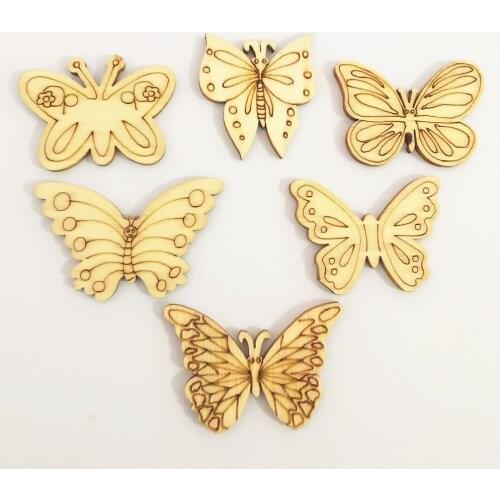 50pcs 30mm Mixed Cartoon Butterfly Natrual Wooden Shapes Scrapbooking Crafts for Handmade
