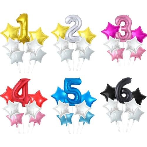 7Pcs Happy Birthday 32inch Number Ballons Star Foil Helium Balloons Baby 1 2 3 4 5 Year Party Decoration shower Kids Toys Globos