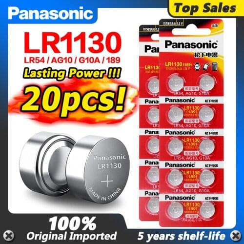 20pcs/lot Panasonic Battery Cell 1.5V AG10 LR1130 Alkaline Button Battery AG10 389 LR54 SR54 SR1130W 189 LR1130 Button Batteries