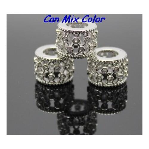 Rt43ing micro pave spacer Top Luxury European Hollow Flower Zircon Beads Big Hole Beads Fit European Style Bracelets