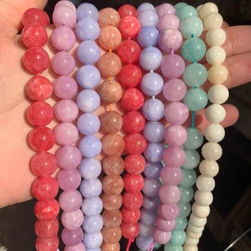 Natural Stone Blue Purple Chalcedony Jades Loose Beads For Jewelry Making DIY Round Angelite Beads Bracelet 15'' 4 6 8 10mm
