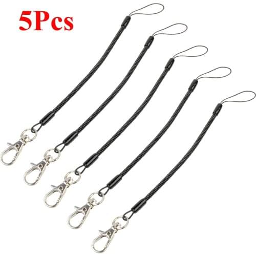 5Pcs Spring Coiled Flashlight Strap Plastic Key Chain Key Ring Spiral Stretchy Outdoor Flashlight Strap Travel Kits Black