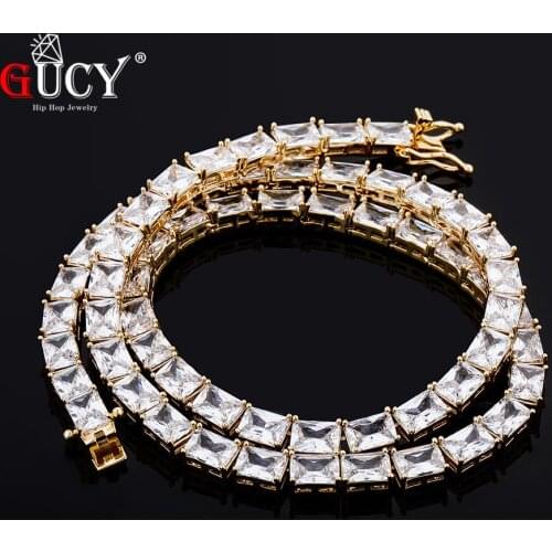 GUCY 6MM Square Necklace Chain Women Hip Hop Cubic Zirconia Copper Gold Color Fashion Rock Jewelry For Gift