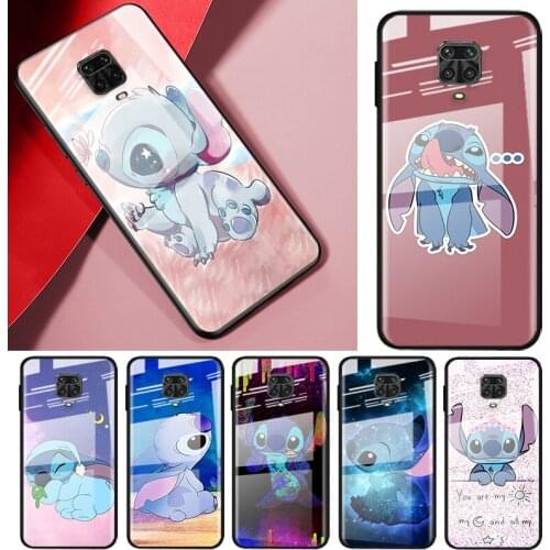 Tempered Glass Cover Disney Cute Stitch For Xiaomi Redmi Note 10 10S 9T 9S 9 8T 8 7 Pro Max Shockproof Phone Case