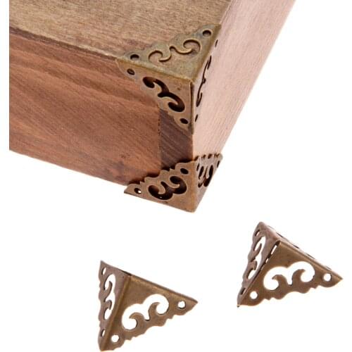 4Pcs Antique Copper Brass Jewelry Box Decorative Corner Protector Foot Wood Case Corner Cover Fittings Furniture Hardware w/Nail