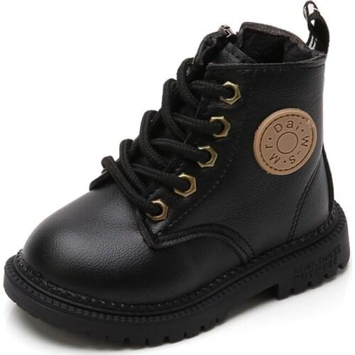 Children Martin Boots PU Leather Waterproof Motorcycle Boots Winter Kids Snow Boots Brand Girls Princess Shoes Rubber Boots