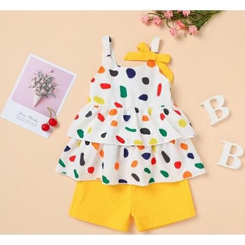 Childrens Color Polka Dot Sleeveless Top Shorts Set Shorts Girls Dot Sleeveless Top Shorts Summer Clothing