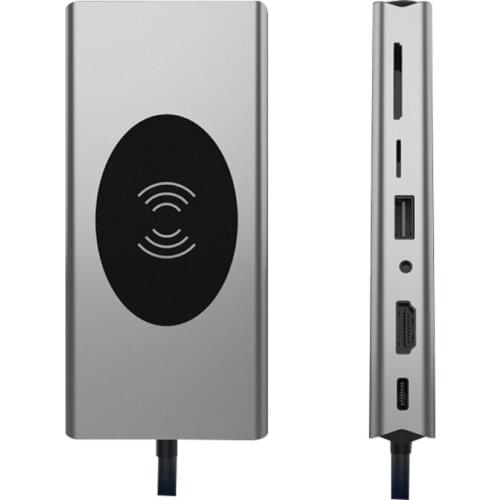 9 In 1 Charger Stand Charging Dock Docking Station USB Hub Supports 15W Wireless Charging Type-C to Hdmi-compatible RJ45 50LA