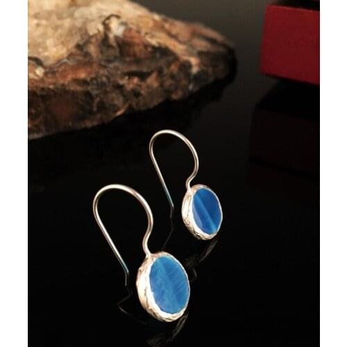 Dr Stone Natural Stone Women 'S Cat 'S Eye Stone Silver Plated Earrings KRB17 373144612