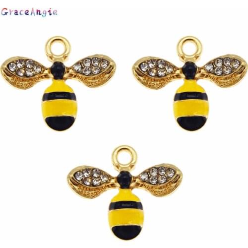 GraceAngie 6pcs enamel bee charm for jewelry making 14*17mm DIY cute earring pendant bracelet necklace charms diy design charms