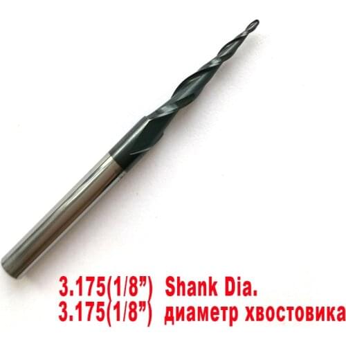 R0.25&0.5&0.75&1.0mm with 3.175mm(1/8")shank Tungsten solid carbide Tapered Ball Nose End Mills and cone cutter HRC55 with coat