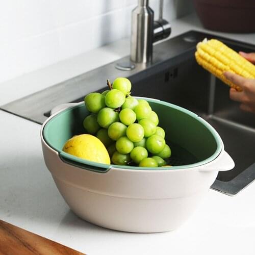 Kitchen Multipurpose Double Drain Basket Bowl Plastic Vegetable Washing Basket Portable Kitchen Fruit Strainer Storage Basket